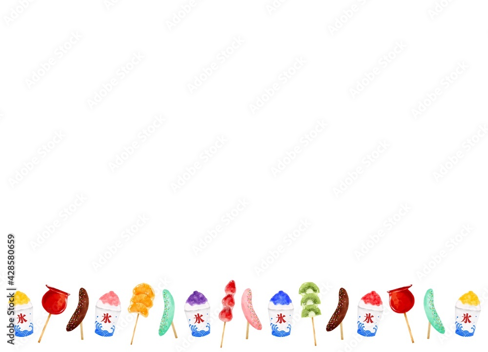 お祭りの食べ物 コピースペース 水彩ベクターイラスト お祭りの食べ物 コピースペース 水彩ベクターイラスト
