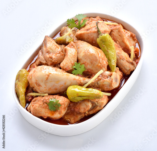 Delicious Chicken Kerhai or Chicken Karahi. photo