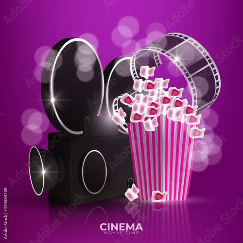 Cinema videocamera food clapboard and 3d glasses design, Movie video film media entertainment theme Vector illustration