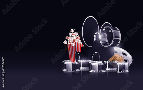 Cinema videocamera food clapboard and 3d glasses design, Movie video film media entertainment theme Vector illustration