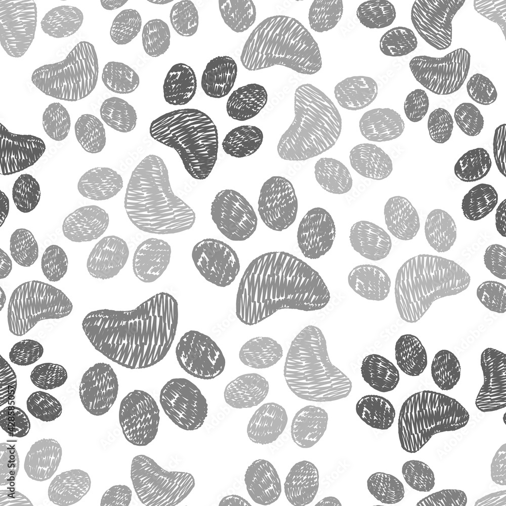 Grey doodle paw print seamless background Grey doodle paw print seamless background