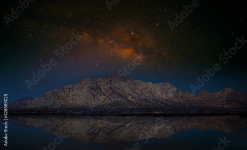 Landscape with Milky Way. Night sky with stars on the mountain 