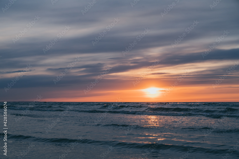 Scenic landscape. Sunset over Baltic sea. Beautiful nature in Jurmala, Latvia. Nobody. Scenic landscape. Sunset over Baltic sea. Beautiful nature in Jurmala, Latvia. Nobody.