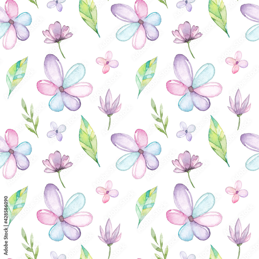 Watercolor seamless pattern with flowers and leaves Watercolor seamless pattern with flowers and leaves