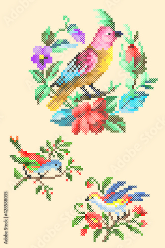 embroidery bird on a branch