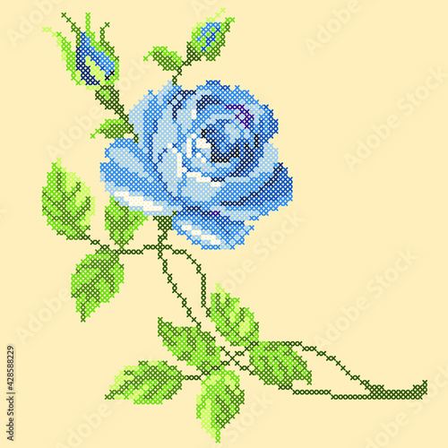 vector art embroidery blue rose