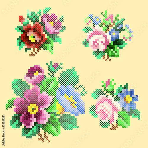 vector art cross stitch flowers