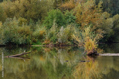 Autumn morning at the old abandoned gravel pit near Milotice over Becva. Moravia. Czechia. Europe.  photo