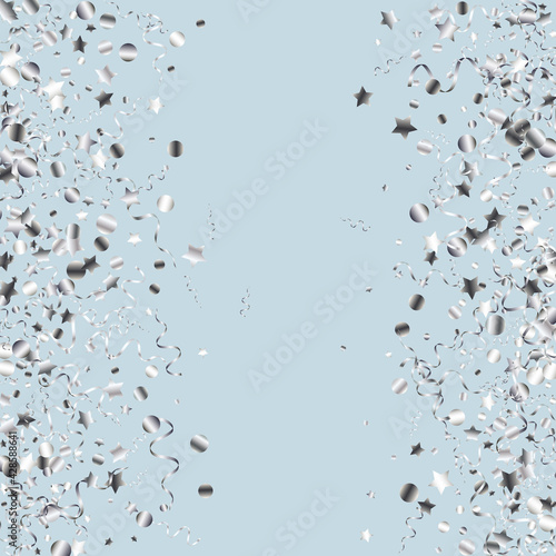 Silver Spiral Falling Vector Blue Background.