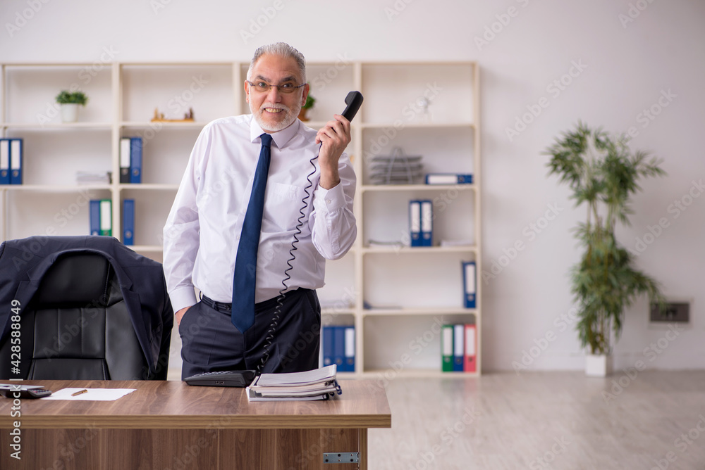 Old male employee working in the office Old male employee working in the office
