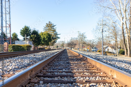 Railway or railroad tracks for train transportation.