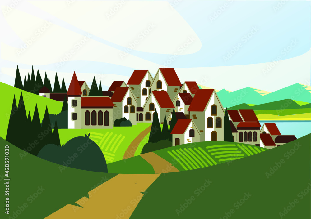 Naklejka premium landscape with houses