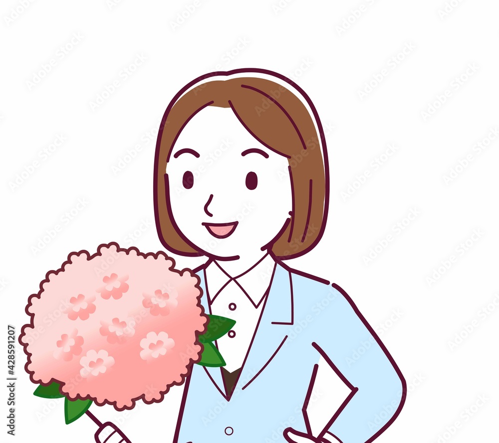 Young woman in a light blue suit