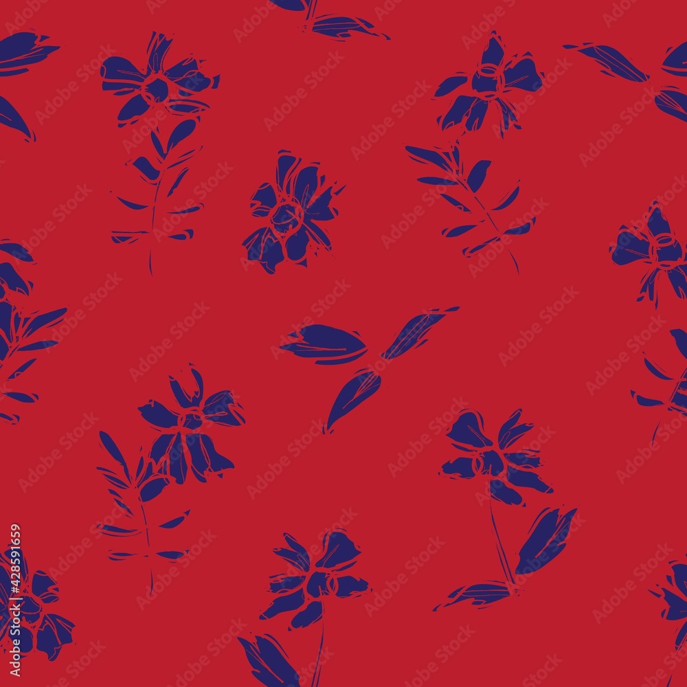 Red and Navy Botanical Floral Seamless Pattern Background Red and Navy Botanical Floral Seamless Pattern Background