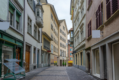 View of historic Zurich city center on a cloudy day in summer, Canton of Zurich, Switzerland.