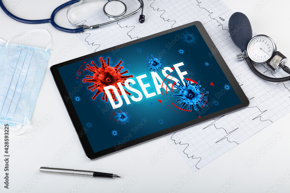 Tablet pc and doctor tools on white surface Tablet pc and doctor tools on white surface