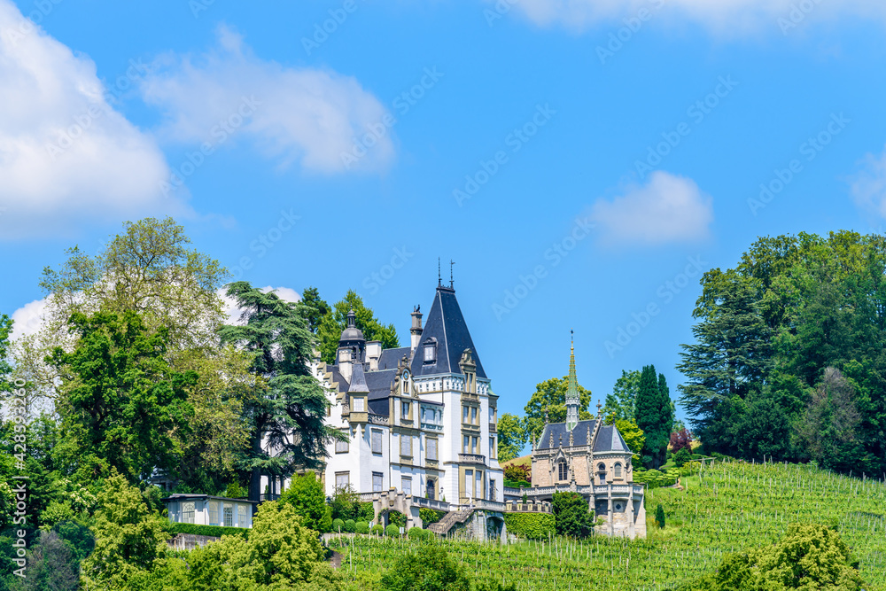 Fototapeta premium Waterview on Swiss village near Lucerne, Switzerland.