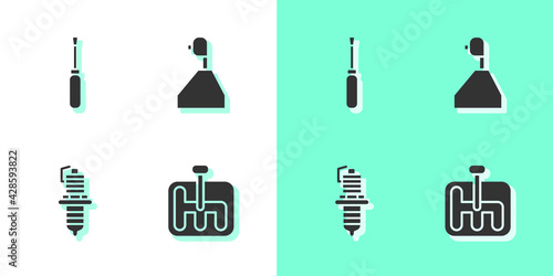 Set Gear shifter, Screwdriver, Car spark plug and icon. Vector