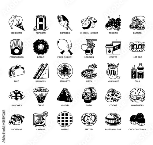 Set of fastfood thin line and pixel perfect icons for any web and app project.
