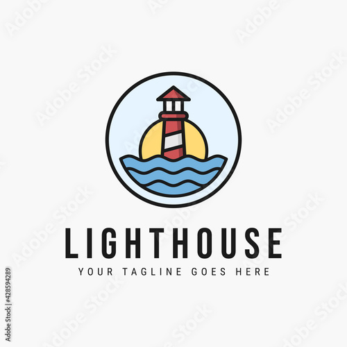lighthouse logo vector illustration design. lighthouse emblem logo design