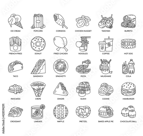 Set of fastfood thin line and pixel perfect icons for any web and app project.