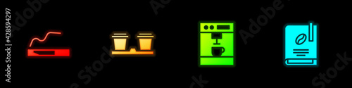 Set Cigarette, Coffee cup to go, machine and book icon. Vector