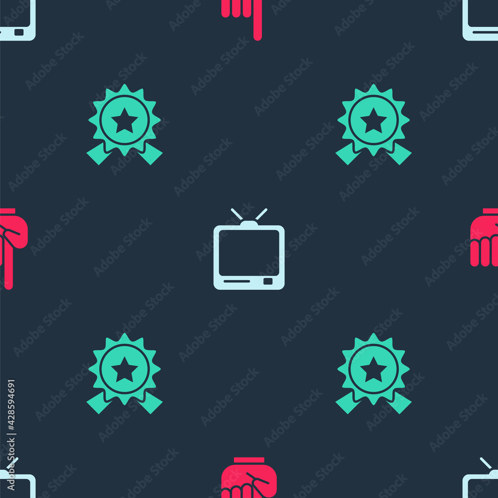 Set Number 1 one fan hand glove, Retro tv and Medal with star on seamless pattern. Vector Set Number 1 one fan hand glove, Retro tv and Medal with star on seamless pattern. Vector