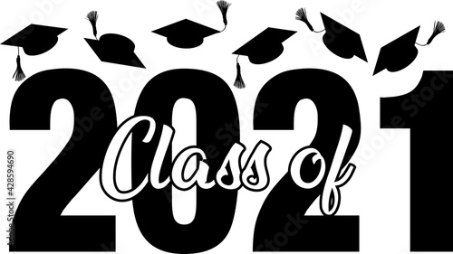 Class of 2021 logo with Graduation Caps