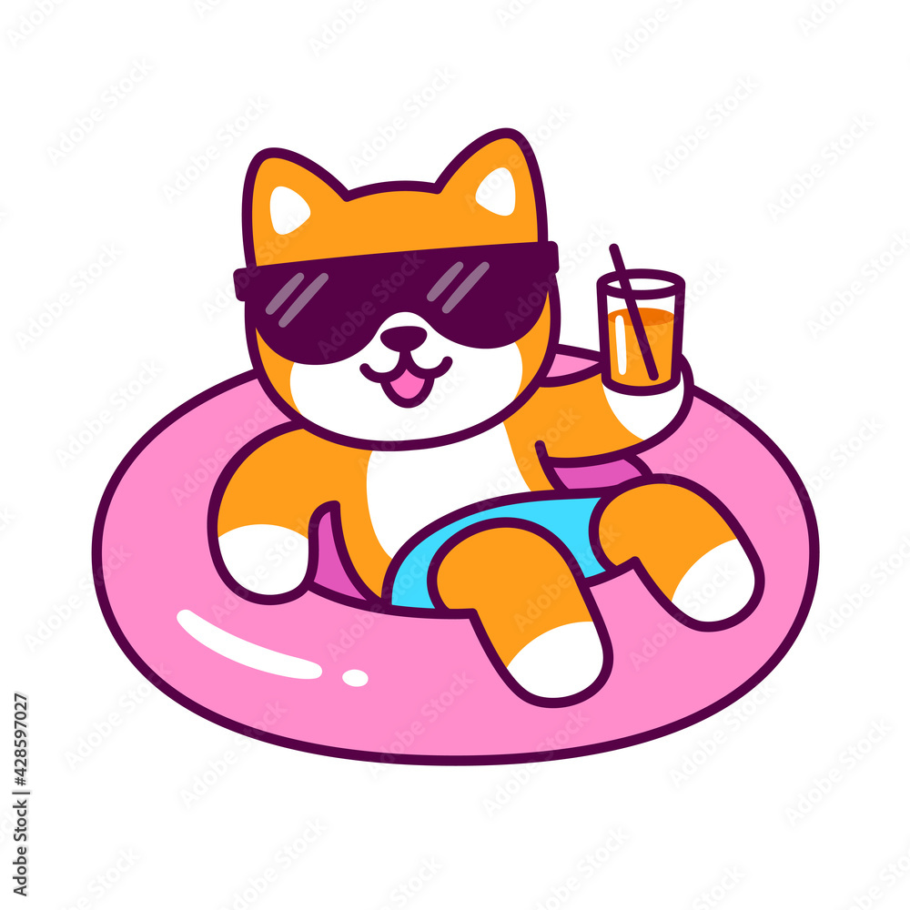 Cartoon dog pool float vacation Stock Vector | Adobe Stock