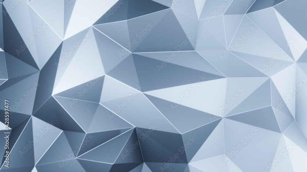 Fototapeta premium Blue triangle low polygon. Gray aluminum geometric triangular polygonal. Abstract mosaic background. 3D Rendering illustration.