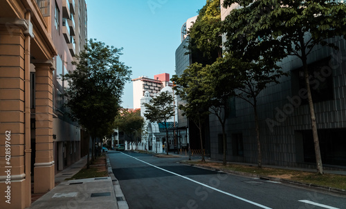 Photography Empty street with only 1 unrecognizable person during the Covid-19 infectious di