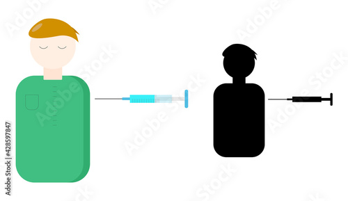 Covid-19 vaccination, a person is vaccinated against infection during a pandemic, vector illustration of a shot, a silhouette of a man isolated for icon design, presentation, flyer