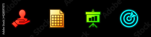 Set Hand for search a people, File document, Chalkboard with diagram and Target sport icon. Vector