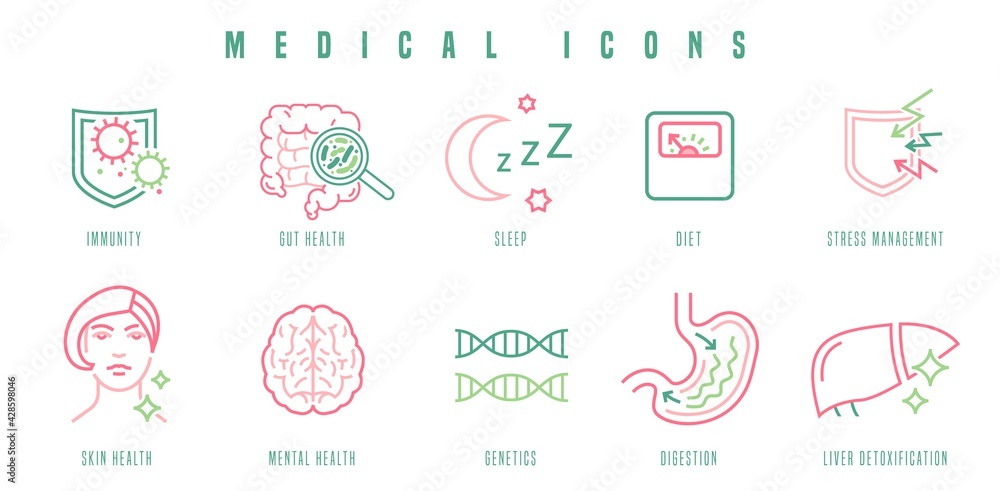 Medical icons set. Outlined signs in modern style