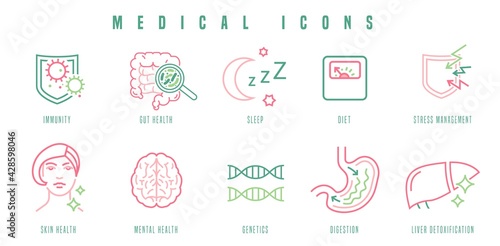 Medical icons set. Outlined signs in modern style