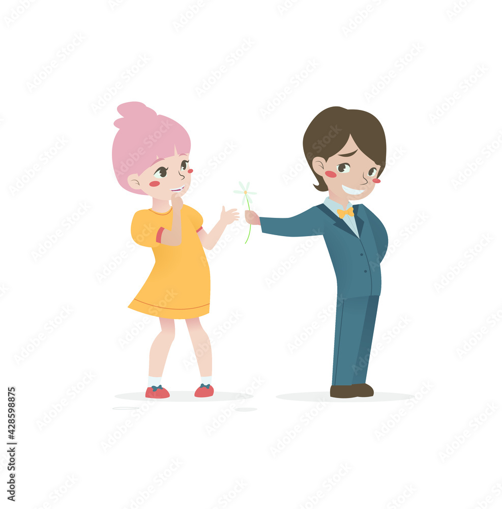 a boy gives a flower to a girl a boy gives a flower to a girl