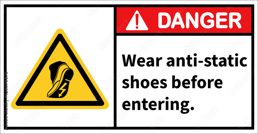 Warning sign to use anti-static shoes.,Danger sign Warning sign to use anti-static shoes.,Danger sign