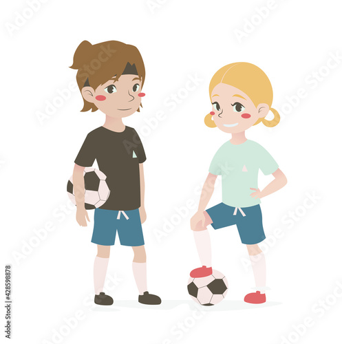 boy and girl playing football 