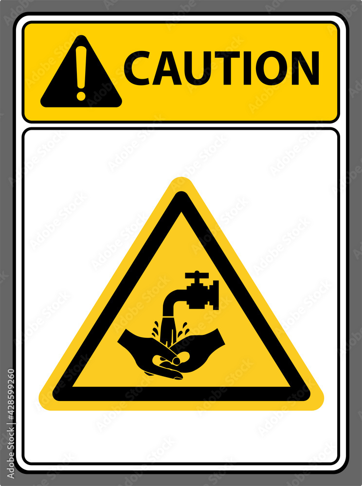 The faucet washes hands from dirt.,Caution sign The faucet washes hands from dirt.,Caution sign