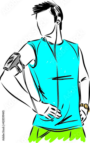 jogging man fitness listening music vector illustration