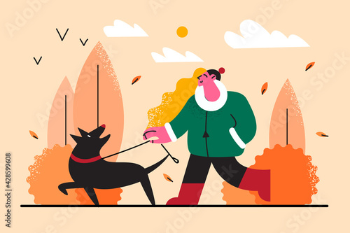 Pet walking and fall concept