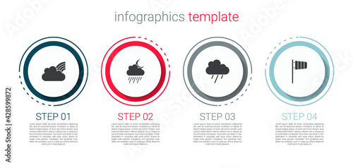 Set Rainbow with clouds, Cloud rain and moon, and Cone windsock wind vane. Business infographic template. Vector