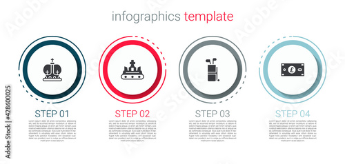 Set British crown, , Golf bag with clubs and Pound sterling money. Business infographic template. Vector