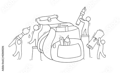 Sketch illustration - people pack schoolbag.
