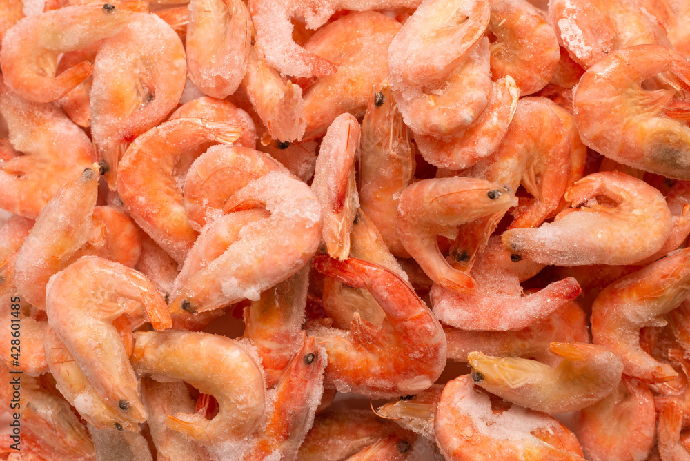 Fresh shrimps in ice. Top view. Fresh shrimps in ice. Top view.