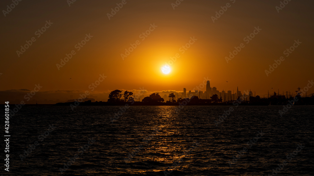 Sunset of the skyline of San Francisco Ca. seen from Alameda beach Sunset of the skyline of San Francisco Ca. seen from Alameda beach