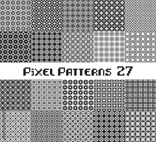 Abstract seamless pattern in pixel style. Set geometric design background.