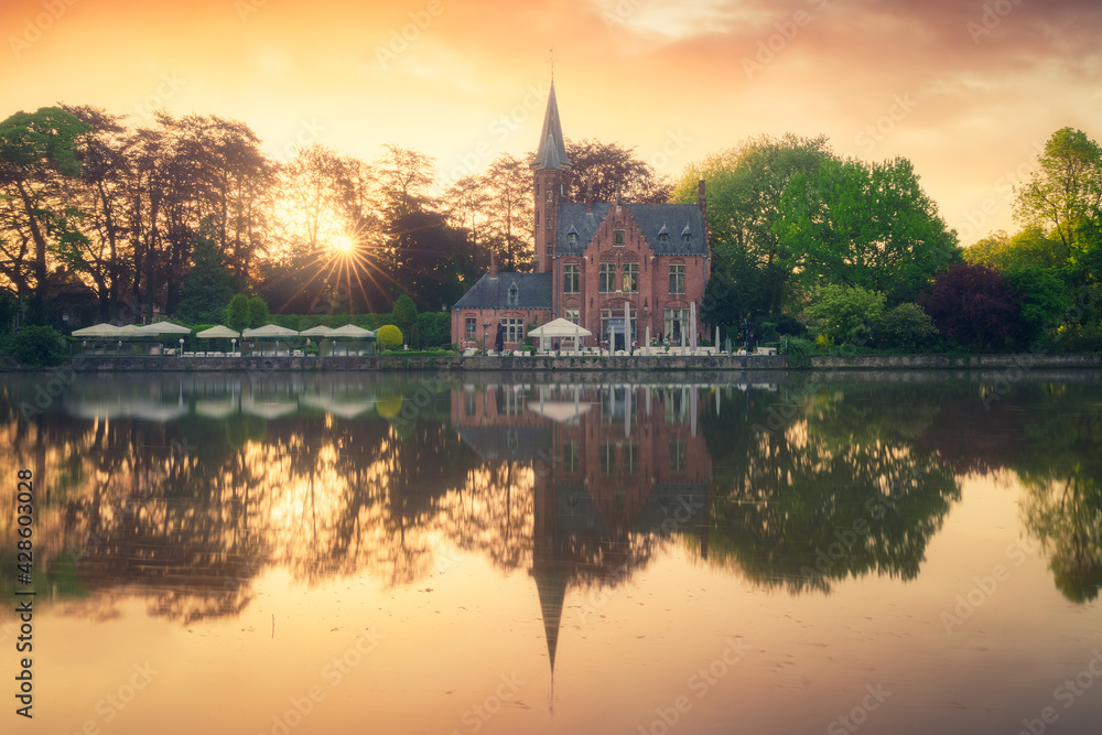 Bruges canals at sunrise. Brugge, Belgium