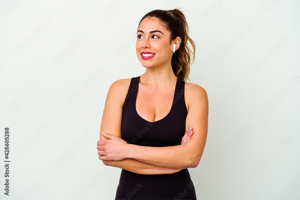 Young sport caucasian woman isolated on white background Young sport caucasian woman isolated on white background
