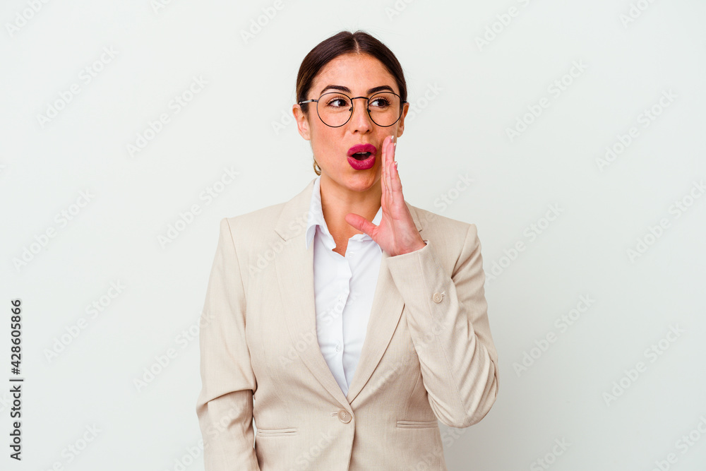 Young business caucasian woman isolated on white background